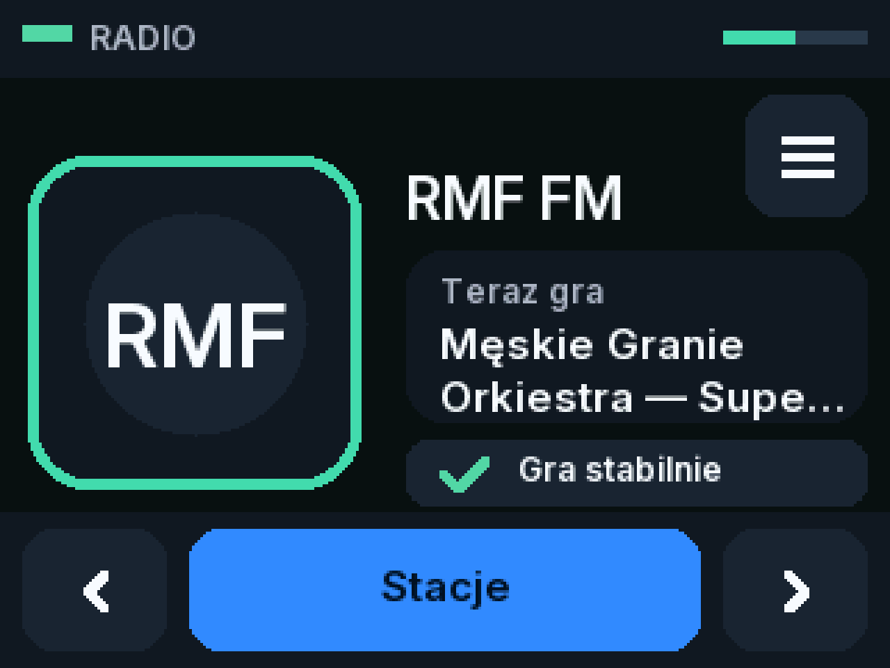 Ekran odtwarzania — zrzut 1:1 z emulatora, ten sam renderer co firmware