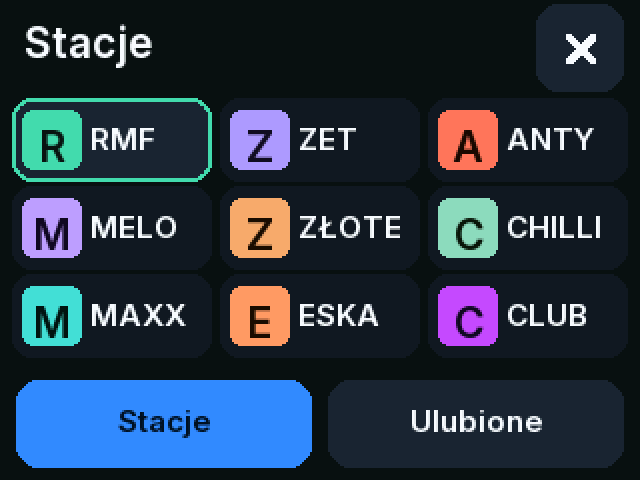 Siatka stacji 9/9 z kaflami — zrzut 1:1 z emulatora